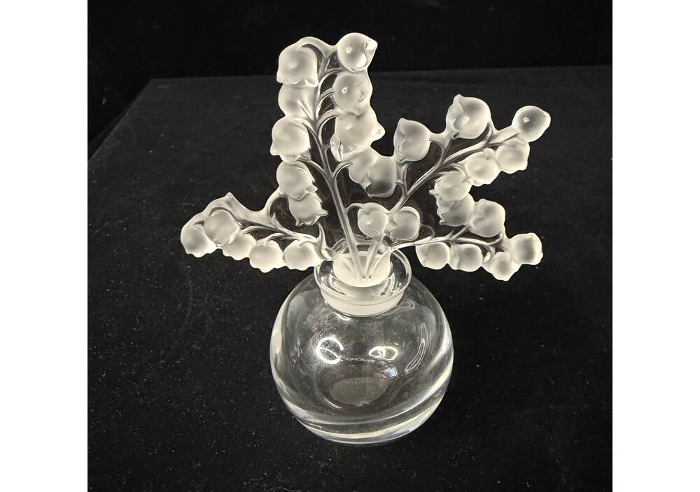 Lalique France Clairefontaine Crystal Perfume Bottle Lily of the Valley 4.75"